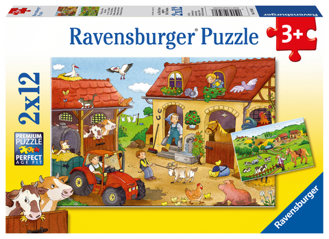 Ravensburger Kinderpuzzle - 07560 Flei&szlig;ig auf dem Bauernhof - Puzzle f&uuml;r Kinder ab 3 Jahren, mit 2x12 Teilen