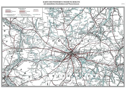 Karte der Eisenbahnen & Wasserstraßen Berlin Brandenburg 1896 - 