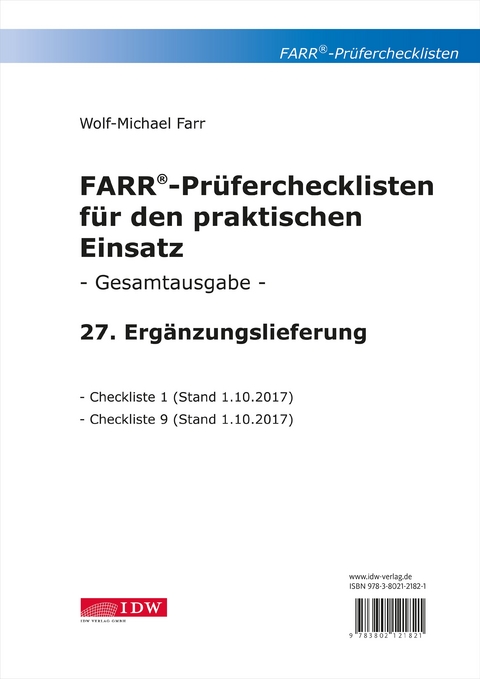 FARR Pr&uuml;ferchecklisten f&uuml;r den praktischen Einsatz - Wolf-Michael Farr