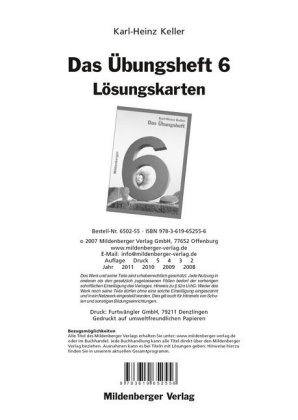 Das &Uuml;bungsheft Mathematik 6 - L&ouml;sungskarten zur Selbstkontrolle - Karl H Keller, Peter Pfaff