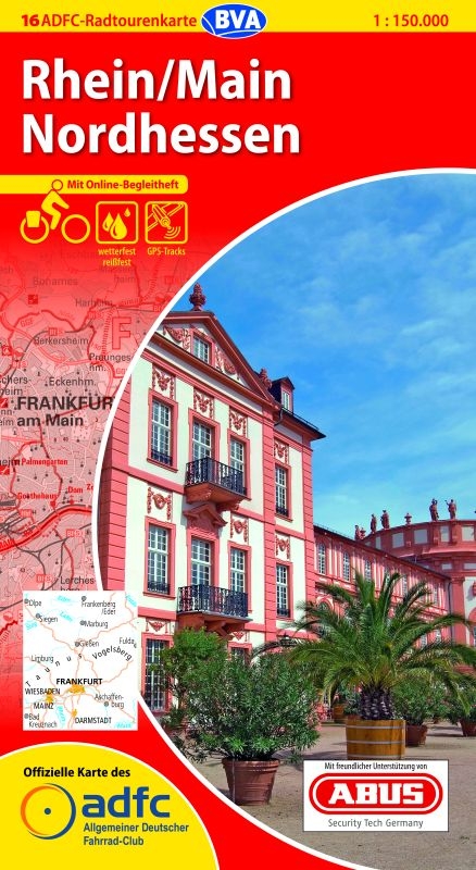 ADFC-Radtourenkarte 16 Rhein/Main Nordhessen 1:150.000, rei&szlig;- und wetterfest, GPS-Tracks Download und Online-Begleitheft