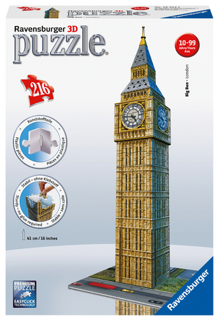 Ravensburger 3D Puzzle 12554 - Big Ben - 216 Teile - Der weltbekannte Uhrenturm aus London zum selber Puzzeln ab 8 Jahren