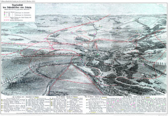 Historische Landkarte: Völkerschlacht bei Leipzig am 16. und 18. Oktober 1813 aus Vogelsicht ( (A2 gefaltet auf A4) - 