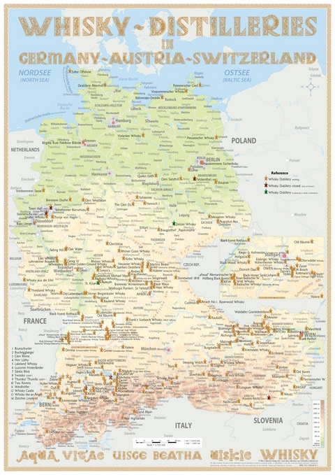 Whisky Distilleries Germany, Austria and Switzerland - Poster 42x60cm - R&uuml;diger J&ouml;rg Hirst