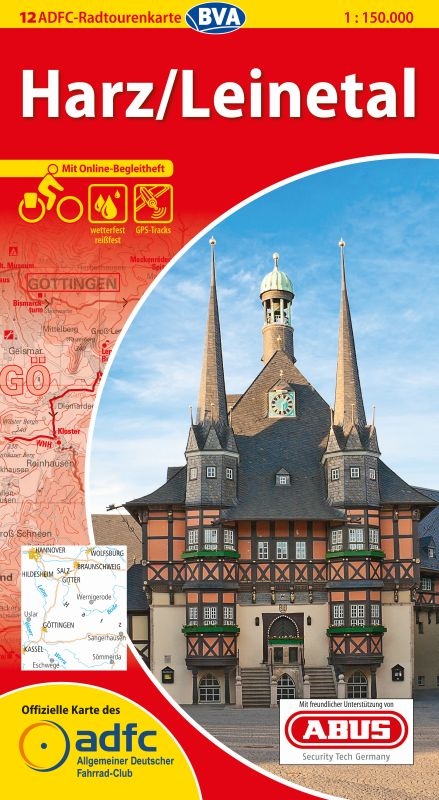 ADFC-Radtourenkarte 12 Harz /Leinetal 1:150.000, rei&szlig;- und wetterfest, GPS-Tracks Download und Online-Begleitheft
