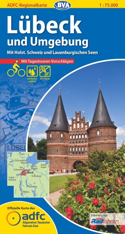 ADFC-Regionalkarte L&uuml;beck und Umgebung mit Tagestouren-Vorschl&auml;gen, 1:75.000, rei&szlig;- und wetterfest, GPS-Tracks Download