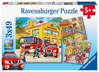 Ravensburger Kinderpuzzle - 09401 Feuerwehreinsatz - Puzzle für Kinder ab 5 Jahren, mit 3x49 Teilen