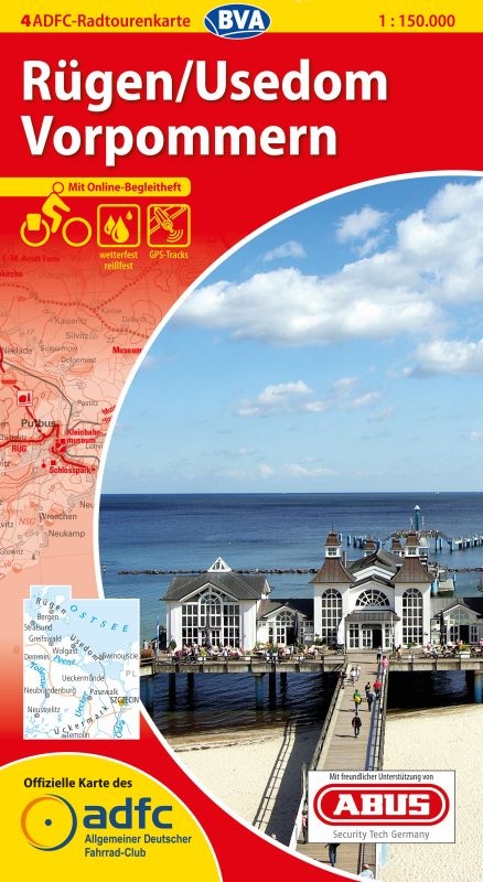 ADFC-Radtourenkarte 4 R&uuml;gen/Usedom Vorpommern 1:150.000, rei&szlig;- und wetterfest, GPS-Tracks Download und Online-Begleitheft