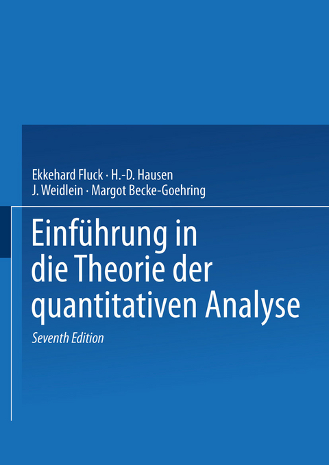 Einf&uuml;hrung in die Theorie der quantitativen Analyse - E. Fluck, M. Becke-Goehring