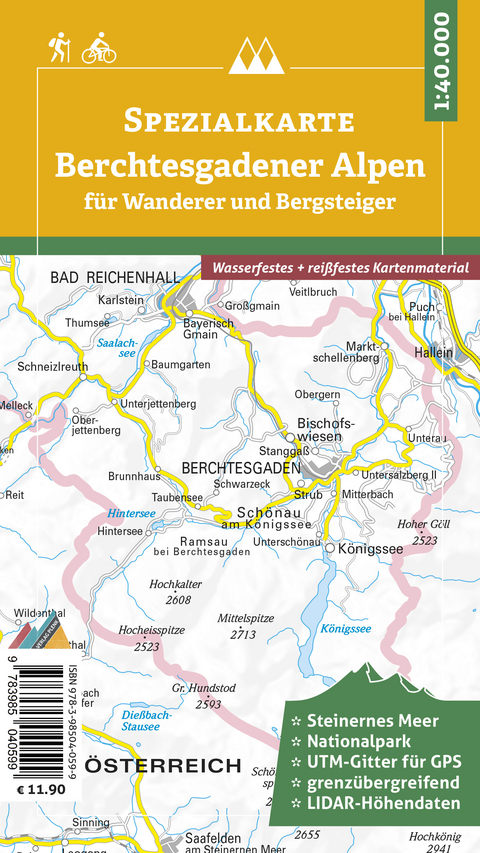 Spezialkarte Berchtesgadener Alpen f&uuml;r Wanderer und Bergsteiger - 