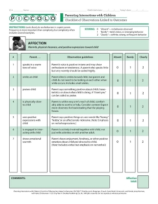 Parenting Interactions with Children: Checklist of Observations Linked to Outcomes (PICCOLO&trade;) Tool  - Lori A. Roggman