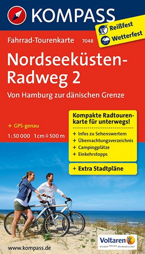 KOMPASS Fahrrad-Tourenkarte Nordseek&uuml;stenradweg 2, von Hamburg/Elbe zur d&auml;nischen Grenze, 1:50.000