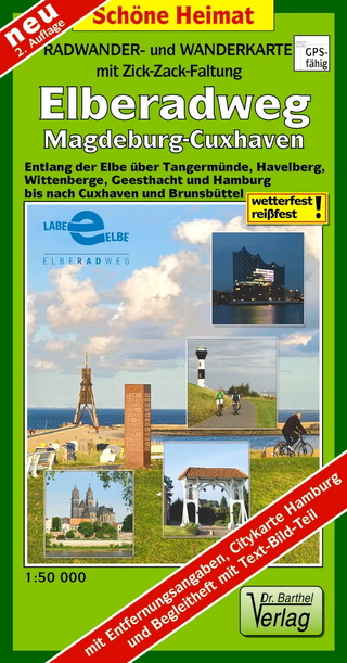 Radwander- und Wanderkarte mit Zick‑Zack‑Faltung Elberadweg, Magdeburg-Cuxhaven