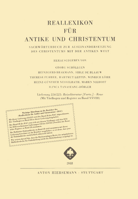 Reallexikon f&uuml;r Antike und Christentum