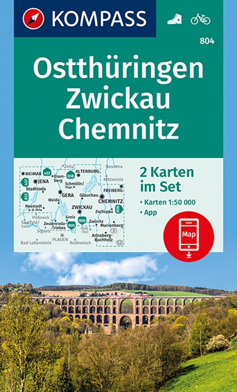 KOMPASS Wanderkarten-Set 804 Ostth&uuml;ringen, Zwickau, Chemnitz (2 Karten) 1:50.000