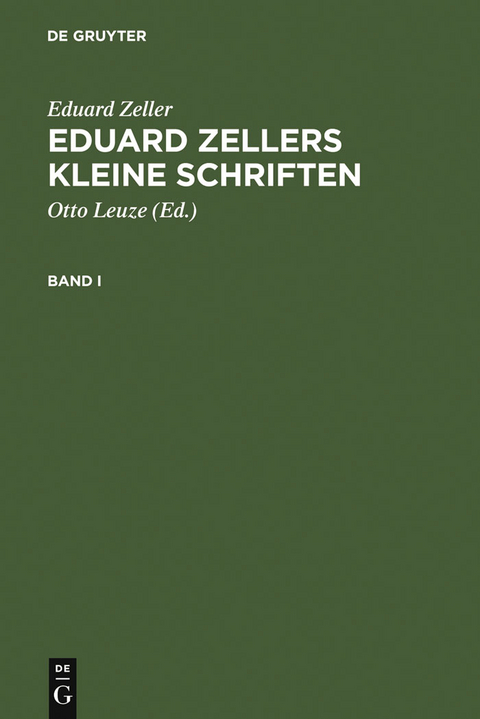 Eduard Zellers Kleine Schriften - Eduard Zeller