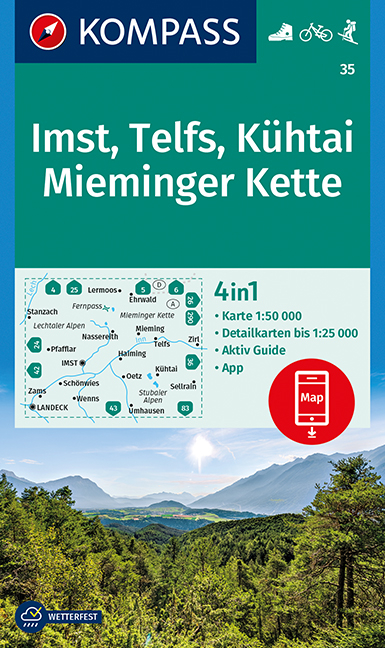 KOMPASS Wanderkarte Imst, Telfs, K&uuml;htai, Mieminger Kette - 
