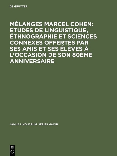 M&eacute;langes Marcel Cohen