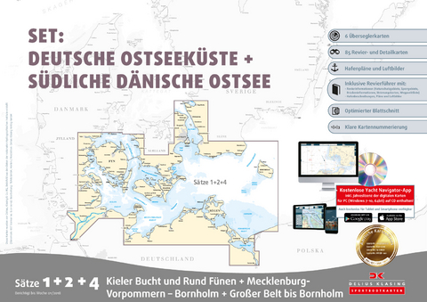 Sportbootkarten Satz 1, 2 und 4 &ndash; Set: Deutsche Ostsee und S&uuml;dliche D&auml;nische Ostsee (Ausgabe 2018)