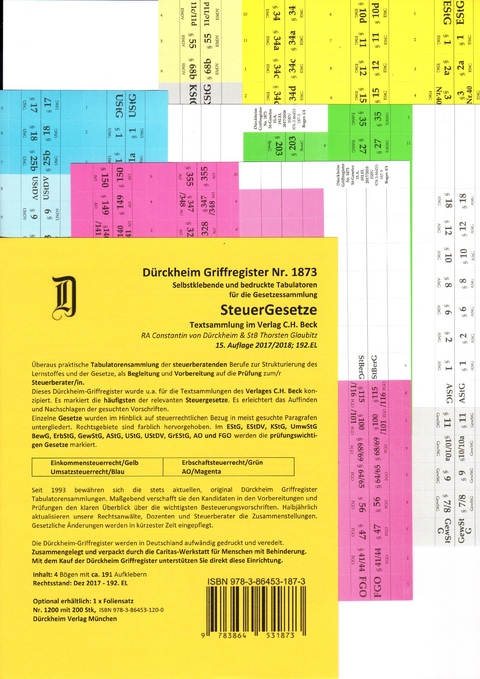 STEUERGESETZE D&uuml;rckheim-Griffregister Nr. 1873 (2018/192.EL) - Thorsten Glaubitz, Constantin von D&uuml;rckheim