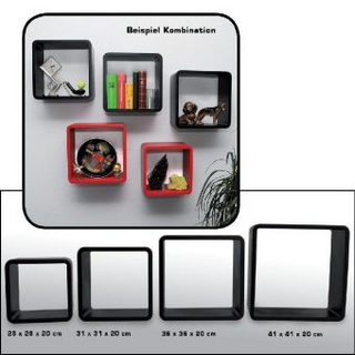 Regal-Würfel-Set 4er schwarz, m. Wandaufhängung