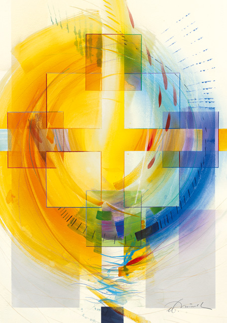 Facettenkreuz - Kunst-Faltkarten mit Text (5 St&uuml;ck) - 