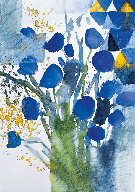 Blaue Blumen - Kunst-Faltkarten ohne Text (5 St&uuml;ck) - 