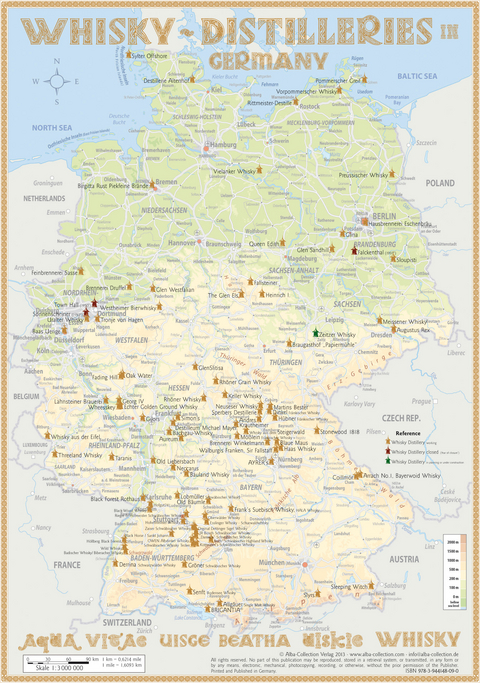 Whisky Distilleries Germany - Tasting Map 24x34cm - R&uuml;diger J&ouml;rg Hirst