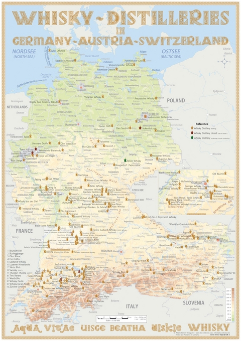 Whisky Distilleries Germany-Austria-Switzerland - Tasting Map 24x34cm - R&uuml;diger J&ouml;rg Hirst