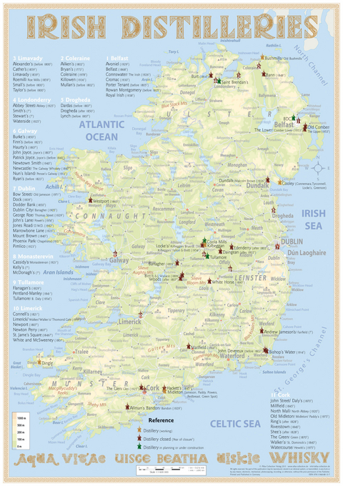 Whiskey Distilleries Ireland - Tasting Map 24x34cm - R&uuml;diger J&ouml;rg Hirst