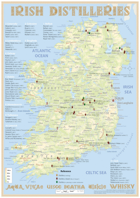 Whiskey Distilleries Ireland - Tasting Map 24x34cm - Rüdiger Jörg Hirst