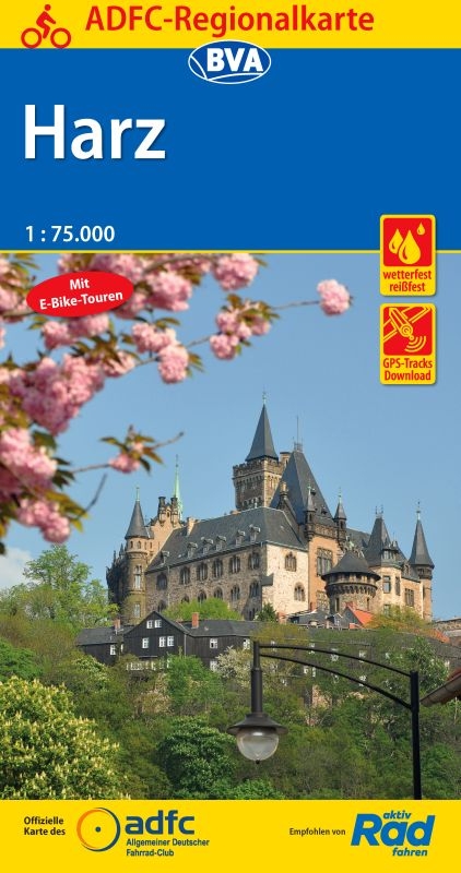 ADFC-Regionalkarte Harz, 1:75.000, rei&szlig;- und wetterfest, GPS-Tracks Download
