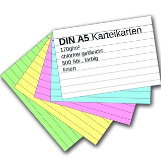 Karteikarten 500 Stück A5 farbig liniert