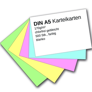 Karteikarten 500 Stück A5 farbig blanko