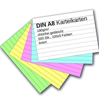Karteikarten 500 Stück A8 farbig liniert