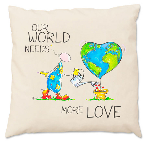 Oups-Zirbenkissen gro&szlig; (30 x 30 cm) - Our World Needs More Love - Kurt H&ouml;rtenhuber