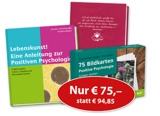 'Lebenskunst! Eine Anleitung zur Positiven Psychologie', '75 Bildkarten Positive Psychologie' und 'Mein Erfolgstagebuch'