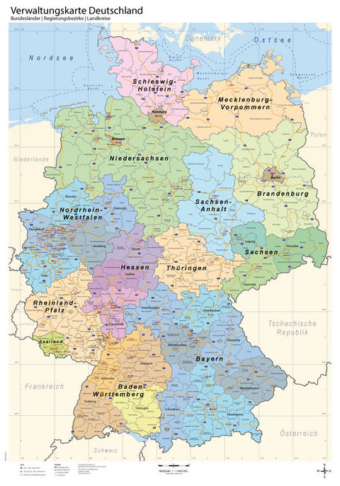 GeoMetro politische Verwaltungskarte von Deutschland mit Laminierung (beschreib- und abwischbar)
