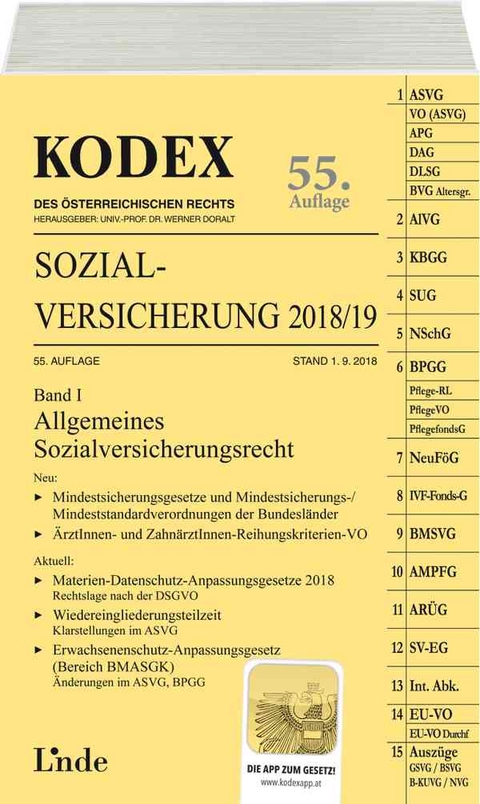 KODEX Sozialversicherung 2018/19, Band I - Elisabeth Brameshuber