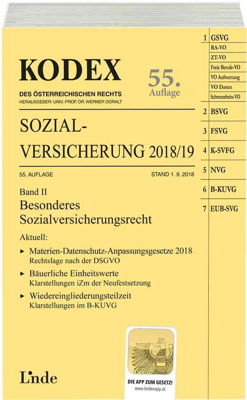 KODEX Sozialversicherung 2018/19, Band II - Elisabeth Brameshuber