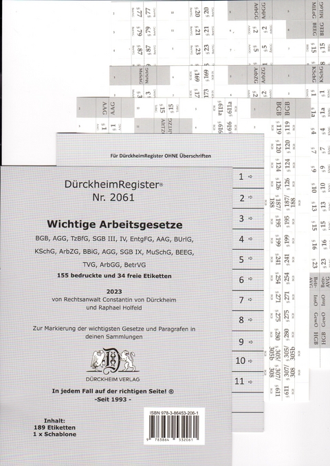 D&uuml;rckheimRegister&reg; WICHTIGE ARBEITSGESETZE OHNE STICHWORTE - Constantin von D&uuml;rckheim