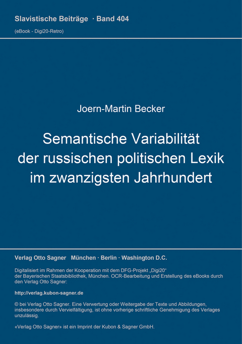 Semantische Variabilit&auml;t der russischen politischen Lexik im zwanzigsten Jahrhundert - Joern-Martin Becker