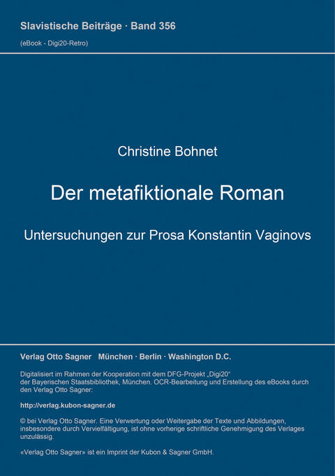 Der metafiktionale Roman - Christine Bohnet