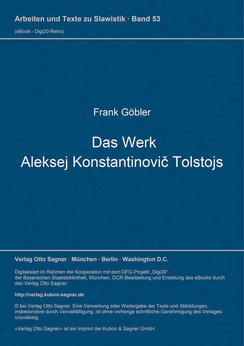 Das Werk Aleksej Konstantinovič Tolstoj - Frank G&ouml;bler