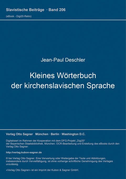 Kleines W&ouml;rterbuch der kirchenslavischen Sprache - Jean-Paul Deschler