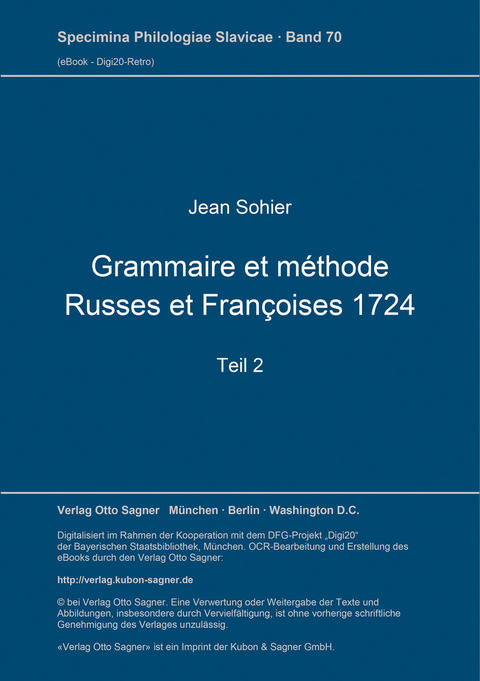 Grammaire et m&eacute;thode Russes et Fran&ccedil;oises 1724. Teil 2 - Jean Sohier