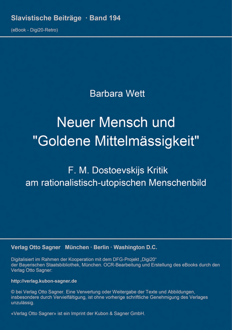 Neuer Mensch und "Goldene Mittelm&auml;ssigkeit" - Barbara Wett