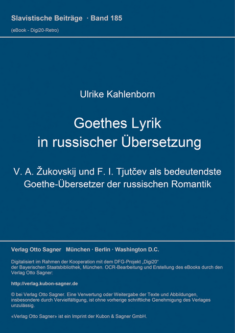 Goethes Lyrik in russischer &Uuml;bersetzung - Ulrike Kahlenborn