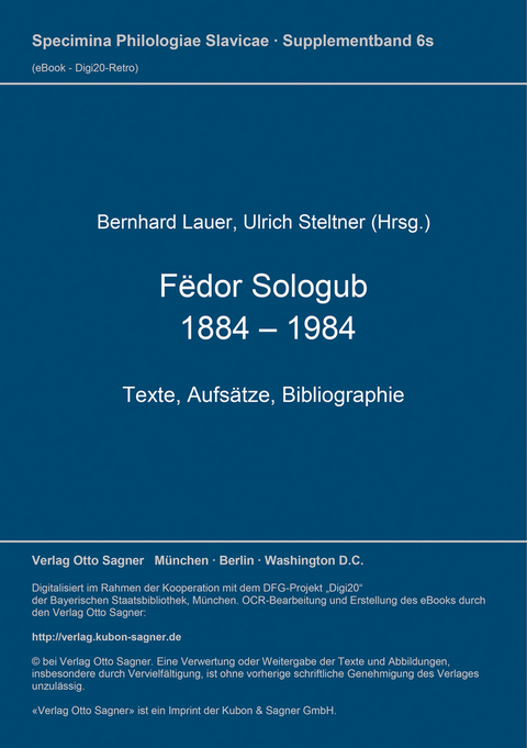 F&euml;dor Sologub. 1884 - 1984 - 
