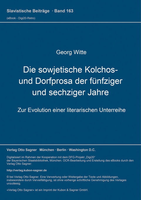 Die sowjetische Kolchos- und Dorfprosa der f&uuml;nfziger und sechziger Jahre - Georg Witte